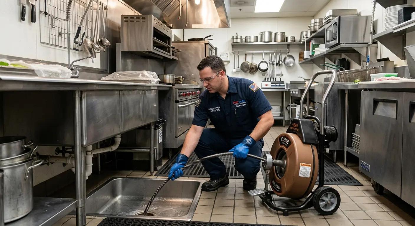 Commercial drain cleaning service in a restaurant kitchen in Eliot