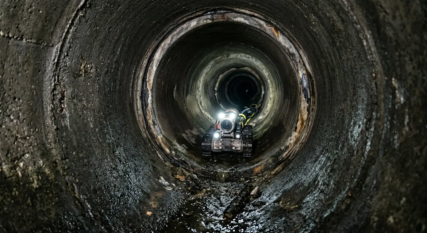 Robotic sewer camera inspecting pipe interior for Sewer Line Cleaning in Eliot